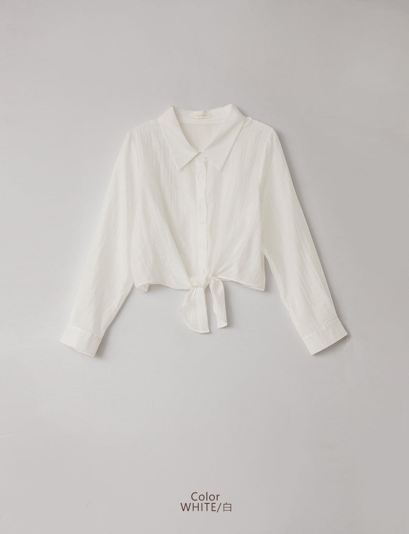 Tencel Silky Sheer Crinkle Tie-Front Plus Size Shirt