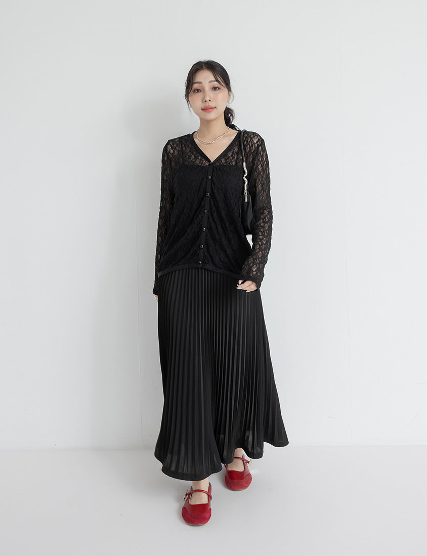 Elegant Flowy Elastic Waist Pleated Plus Size Maxi Skirt