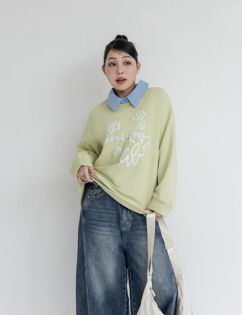 Sweet 3D Floral Plus Size Long Sleeve Sweatshirt