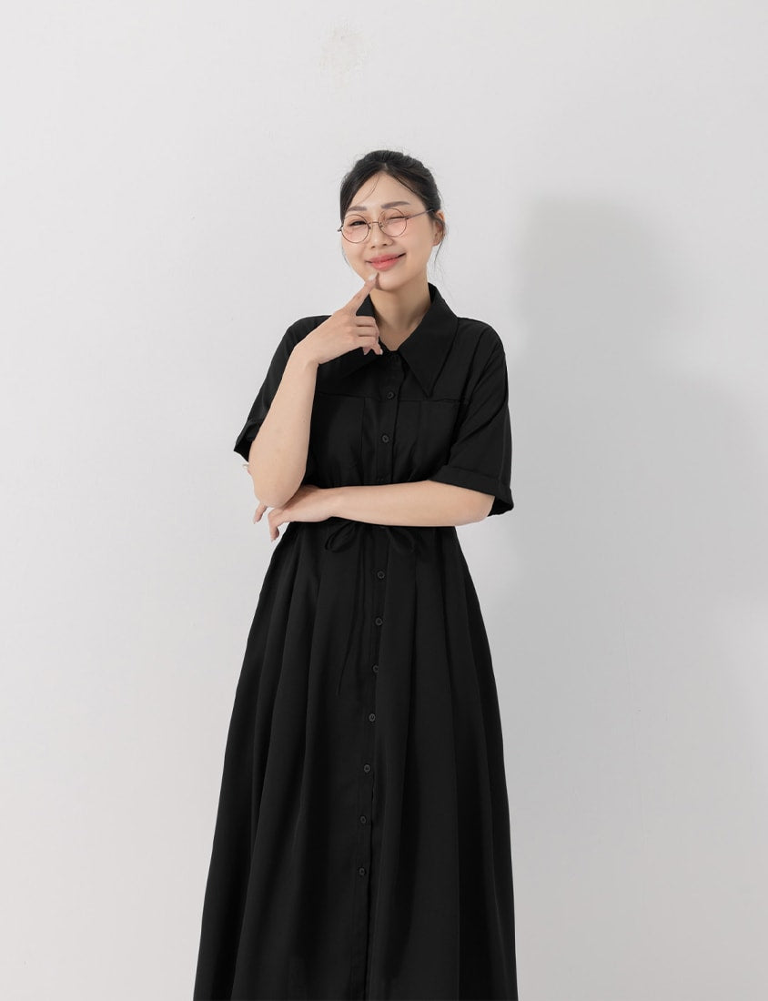 Vintage Japanese Style Button-Up Collar Plus Size Maxi Dress