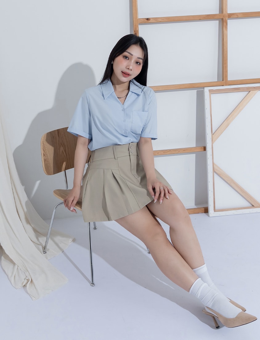 MISS. High Waist Tummy Flattering Pleated Tailored Plus Size Mini Skirt
