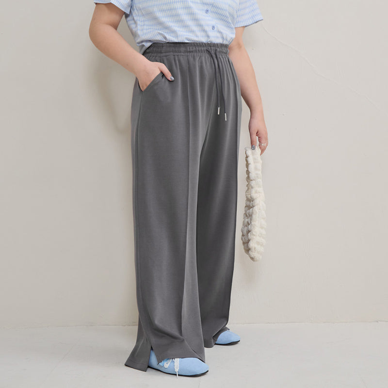 Instant Cool Cloud Cotton Stitch Slit Plus Size Wide Pants