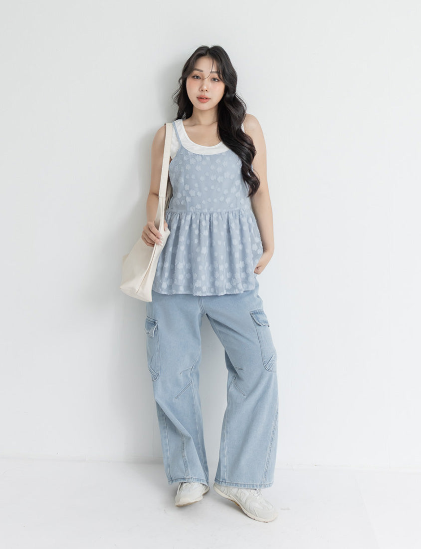 Japanese Floral Jacquard Strap Plus Size Cami Vest