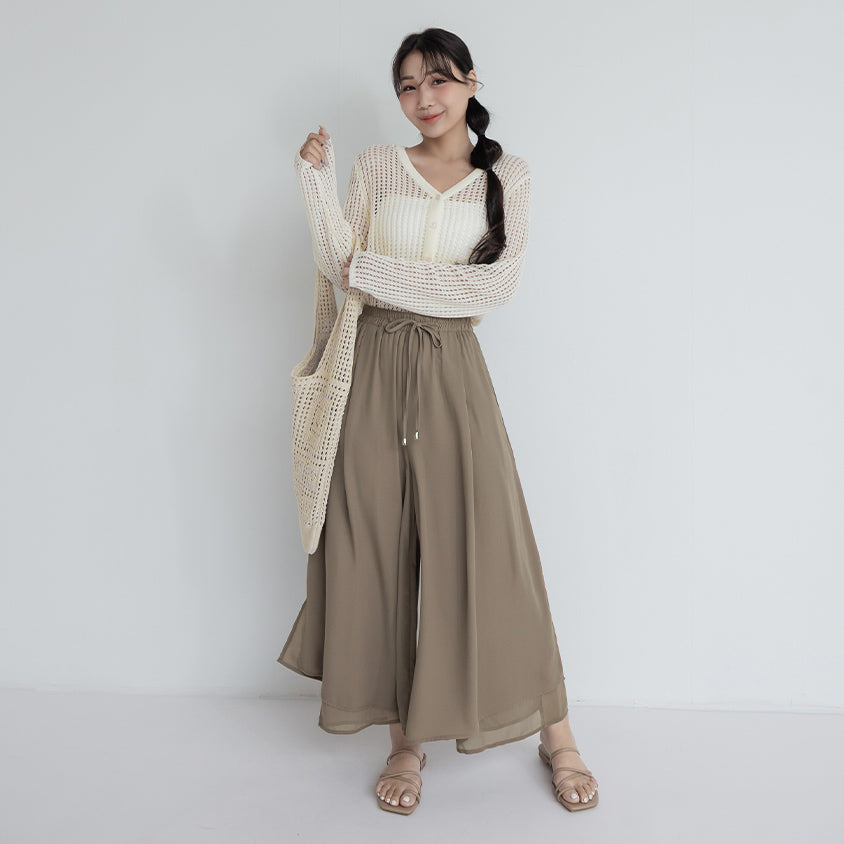 Flowy Layered Chiffon Plus Size Wide Leg Pants