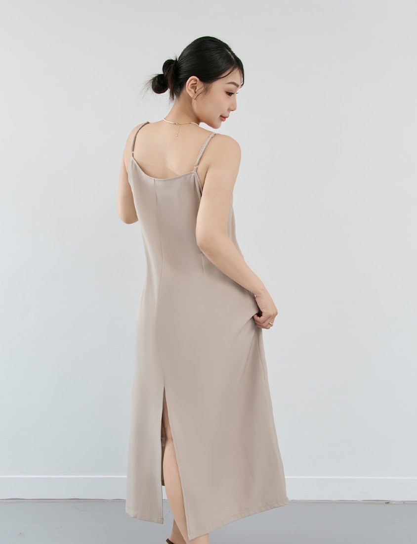 MISS. Korean Style Adjustable Strap Back Slit Plus Size Maxi Dress
