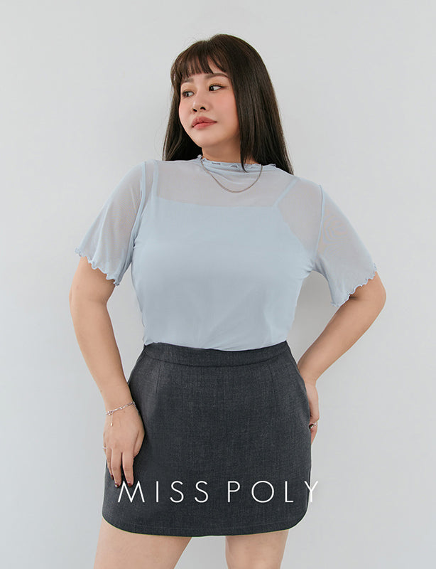 MISS. Ruffle Trim Sheer Plus Size Short Sleeve Top