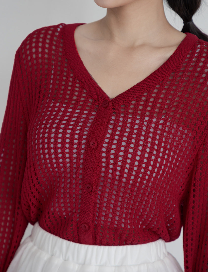 V-Neck Ice Silk Openwork Knit Plus Size Cardigan