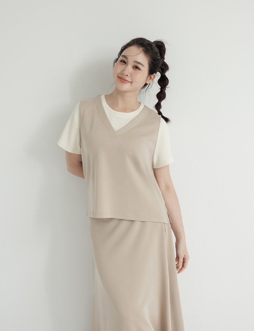 Instant Icy Cooling Cloud Cotton Faux Two Piece Plus Size Tee
