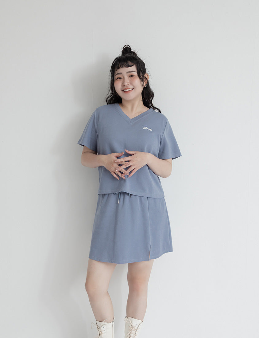 Soft Stretch Cotton Side Slit Drawstring Plus Size Mini Skirt
