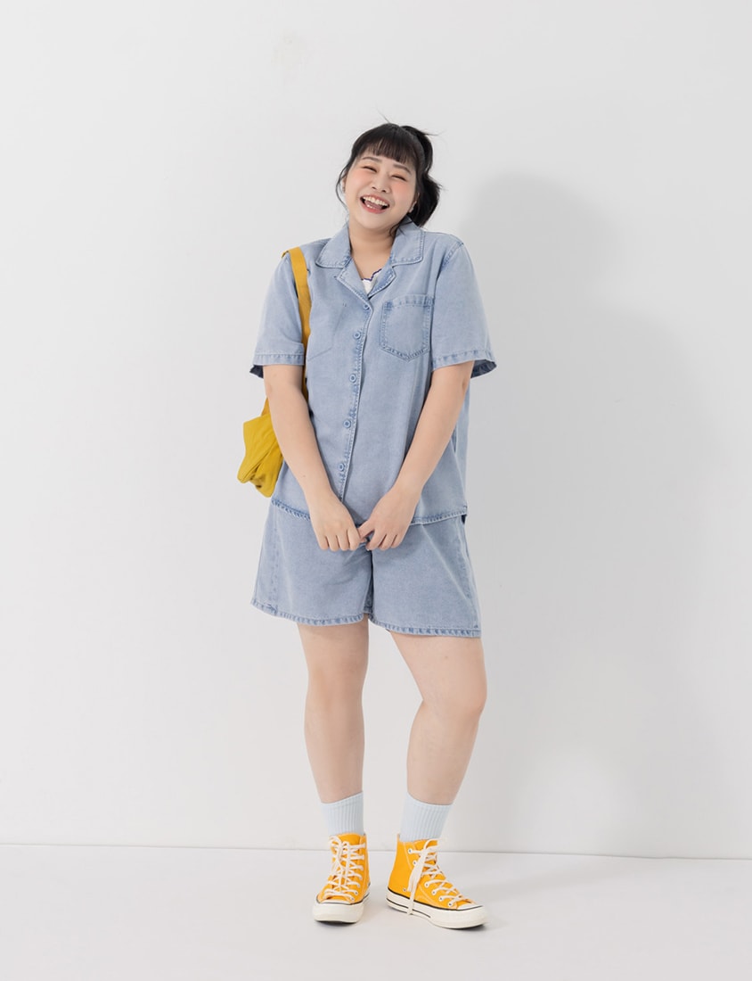 Lyocell Cooling 2-Way Denim Plus Size Shirt