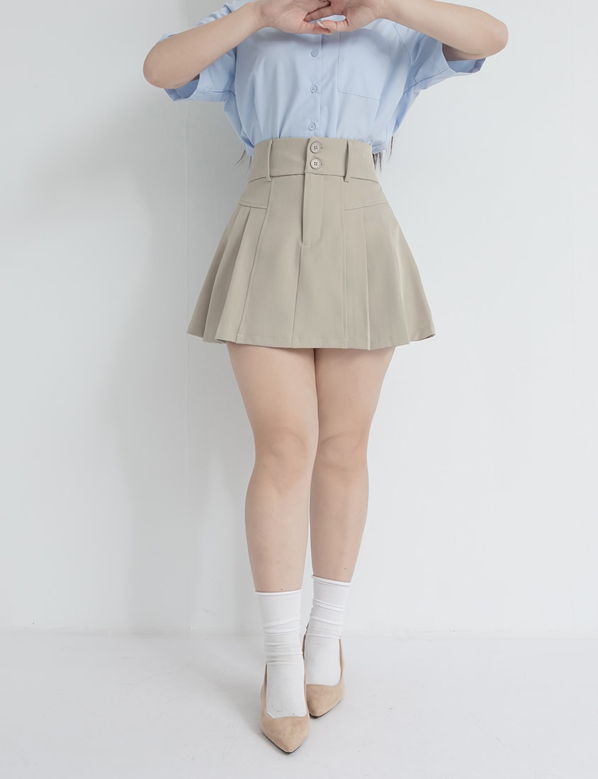 MISS. High Waist Tummy Flattering Pleated Tailored Plus Size Mini Skirt