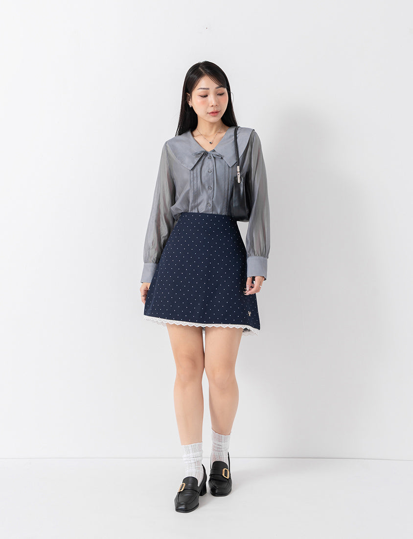 MISS. Ethereal Sheer Collared Plus Size Shirt (with Inner Cami)