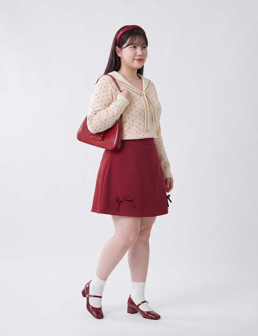 Sweet Heart Sailor Collar Long Sleeve Knit Plus SizeTop