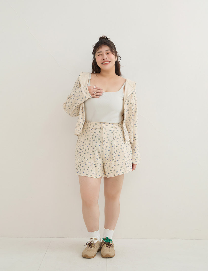 Sweet Floral Waffle Cropped Plus Size Hoodie