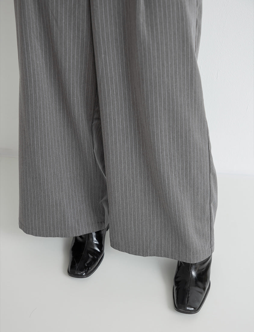 Striped Elastic Back Waist Relaxed Plus Size Tailored Trousers