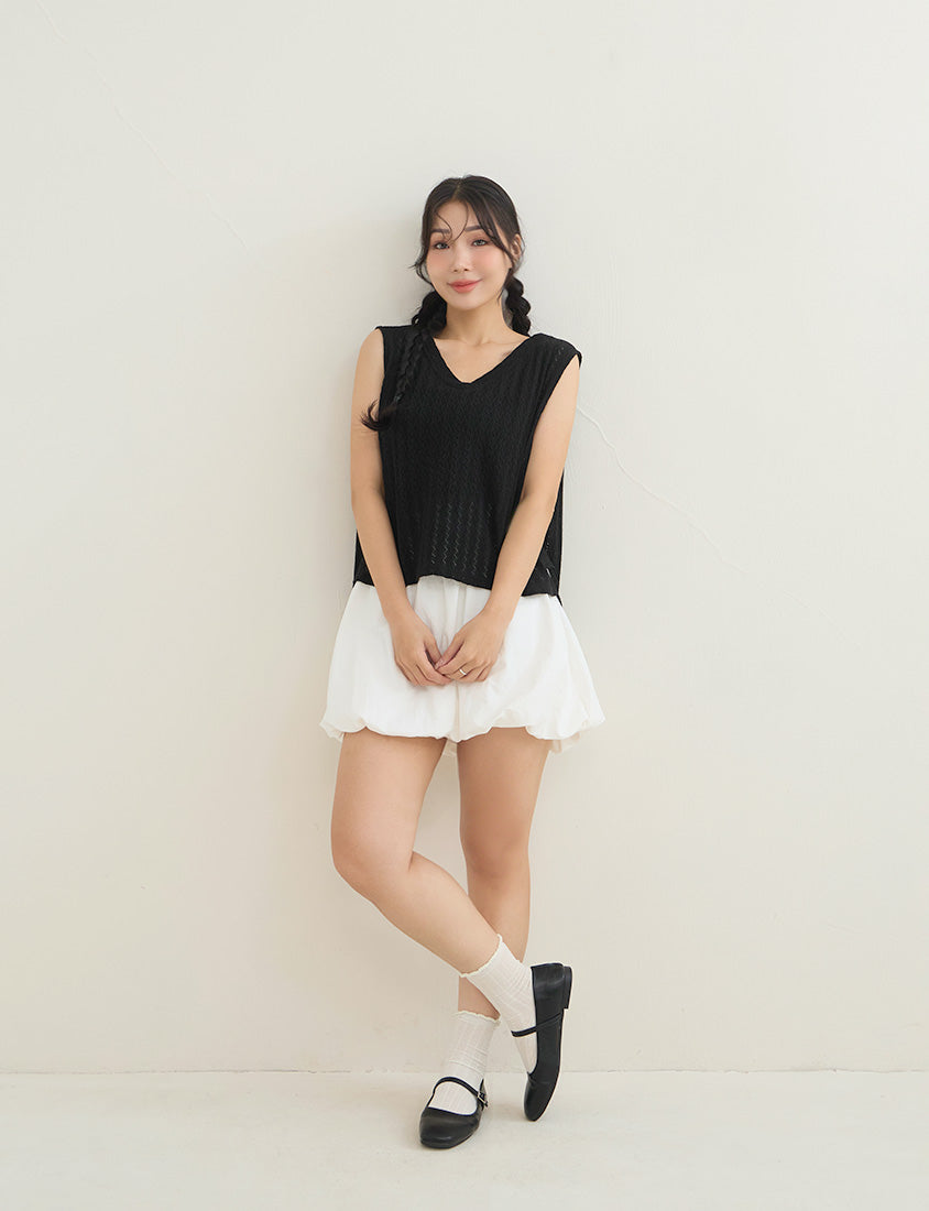 Versatile Openwork Knit Tie-Front Plus Size Tank Top