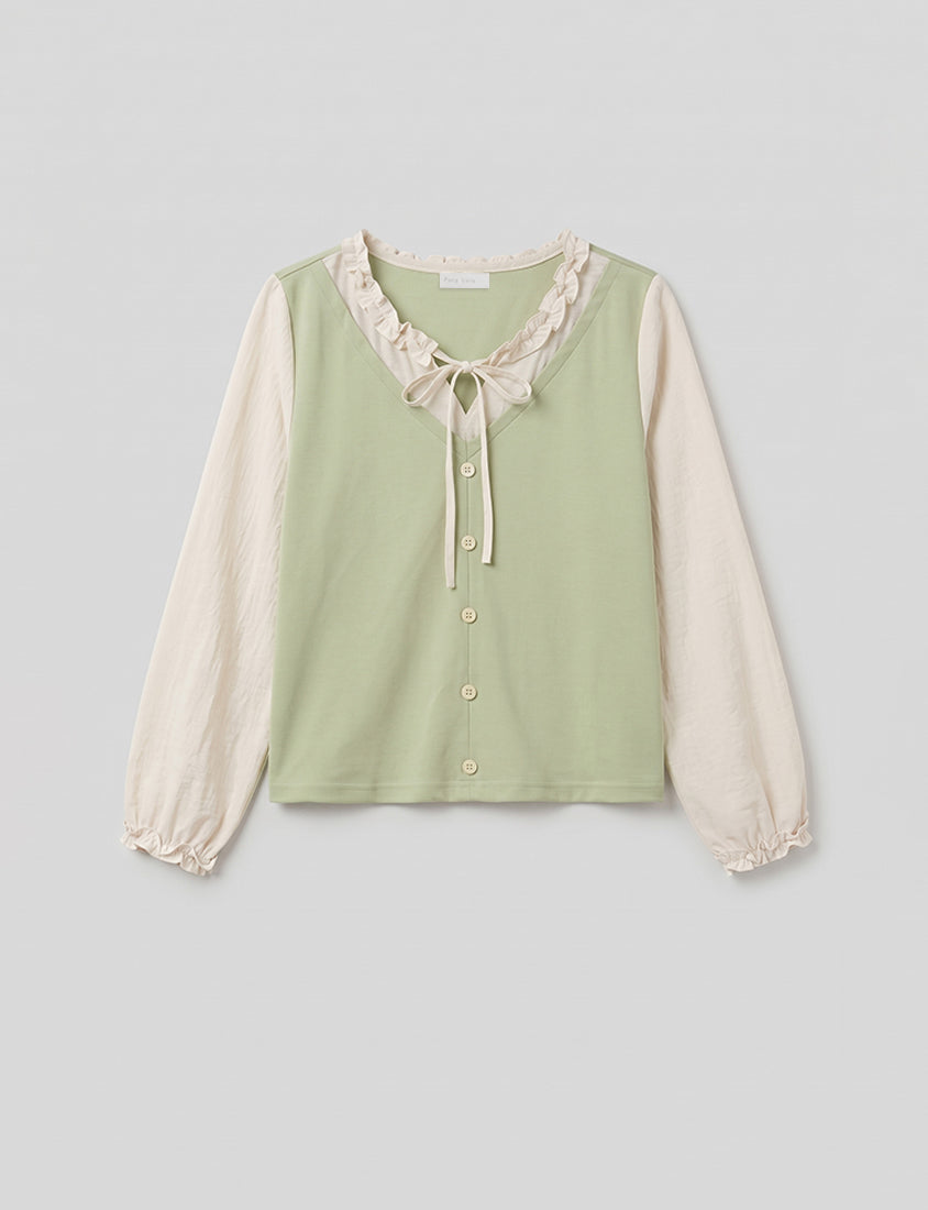 Romantic Ruffle Collar Faux Two Piece Plus Size Top