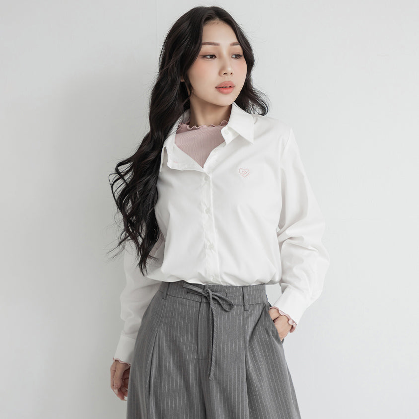 Heart Logo Embroidered Oversized Boyfriend Plus Size Shirt