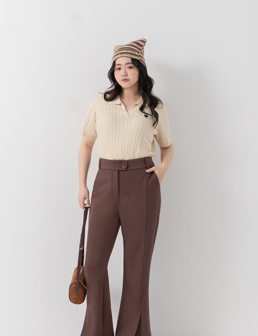 QQ Yogurt Touch Cotton Asymmetric Double-Button Plus Size Flare Pants