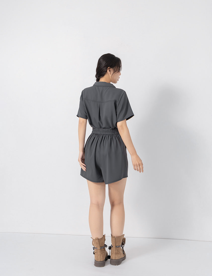 Contrast Stitch Lightweight Utility Chiffon Plus Size Shorts