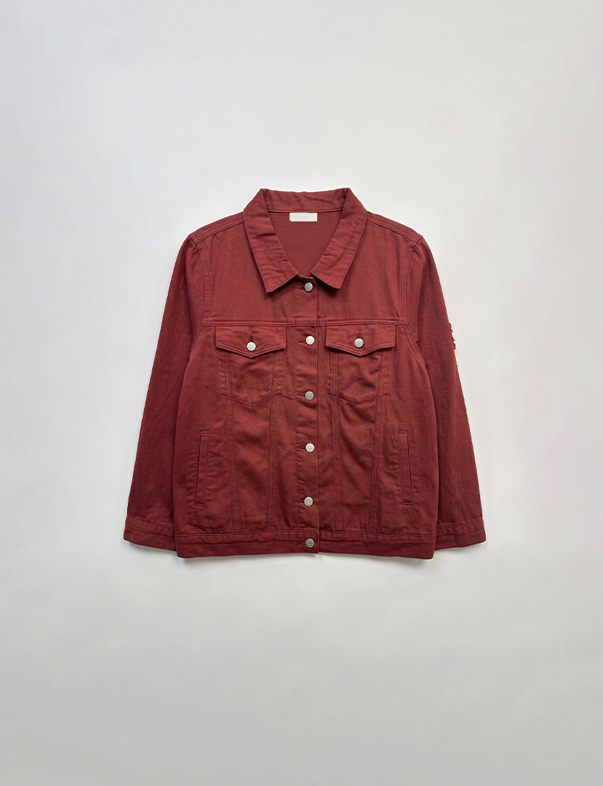 Heartbeat Applique Embroidered Oversized Denim Jacket (Unisex)