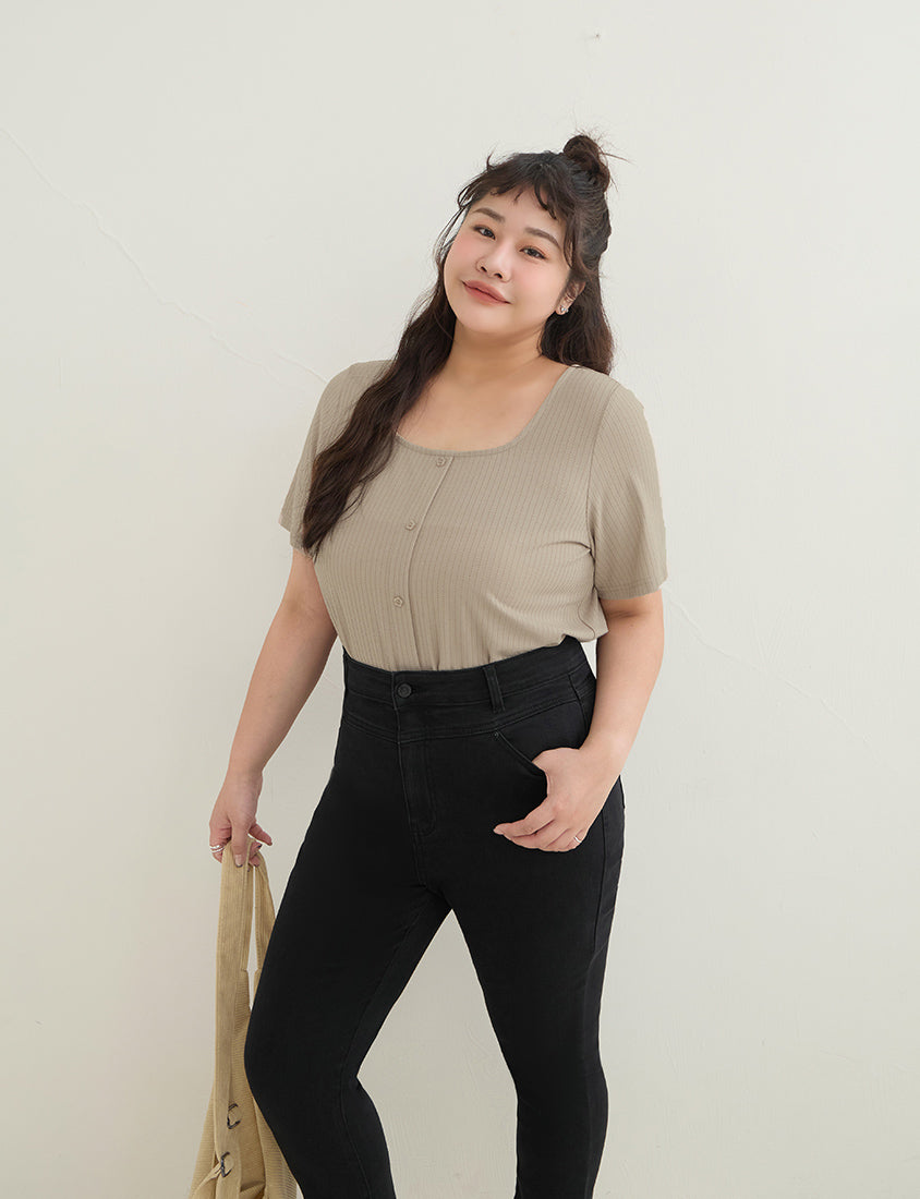 High-Waist Stretch Slim-Leg Plus Size Pants (Regular)