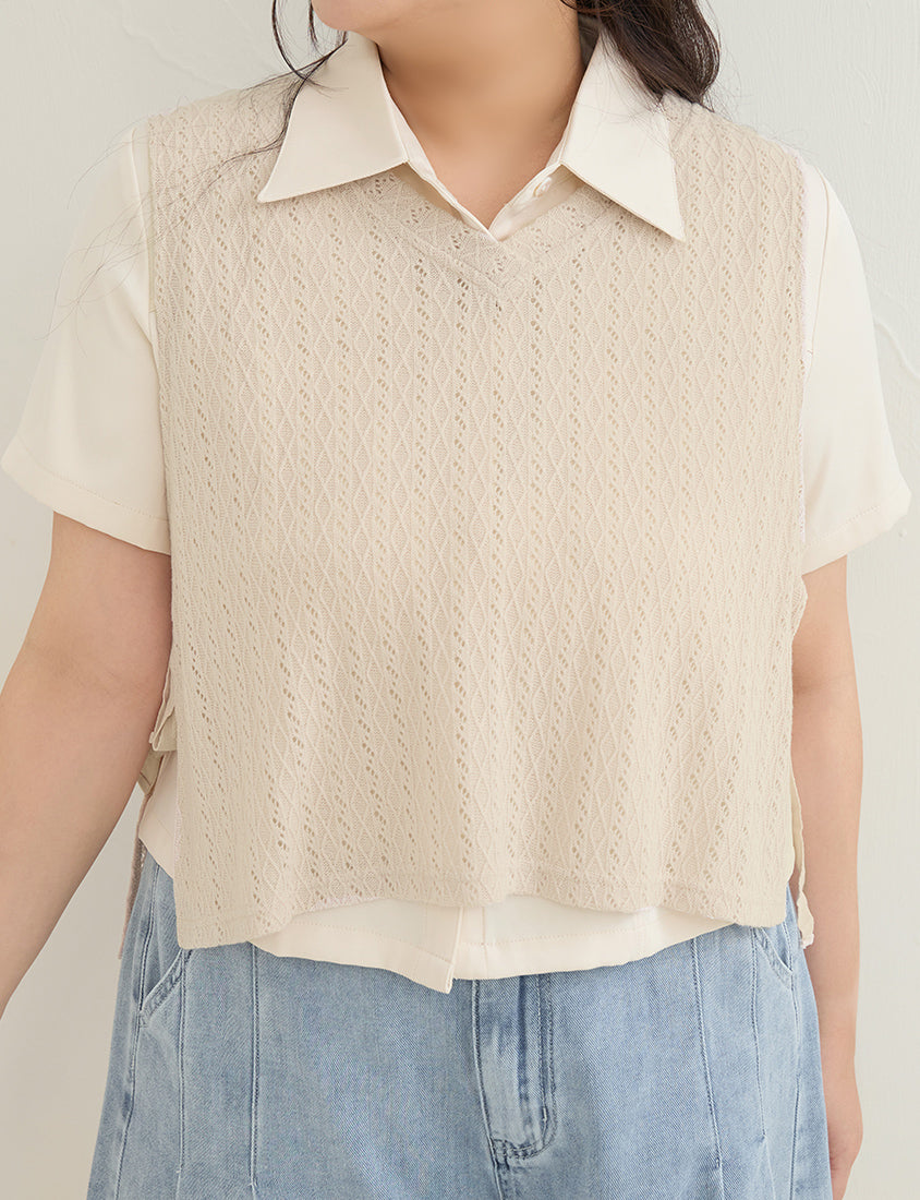 Versatile Openwork Knit Tie-Front Plus Size Tank Top