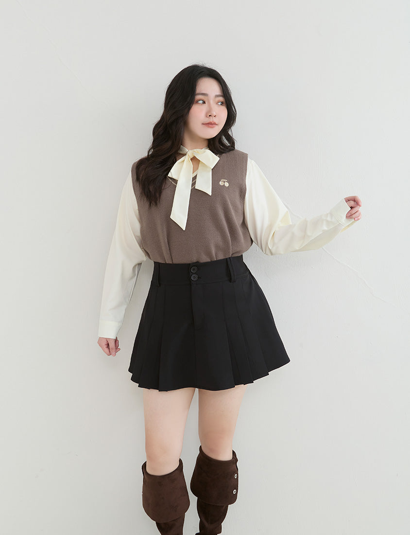 Slimming A-Line Pleated Plus Size Mini Skirt