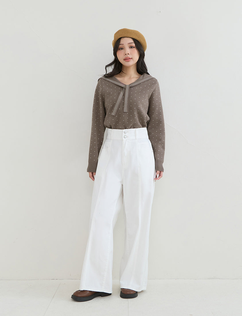 Sweet Heart Sailor Collar Long Sleeve Knit Plus SizeTop