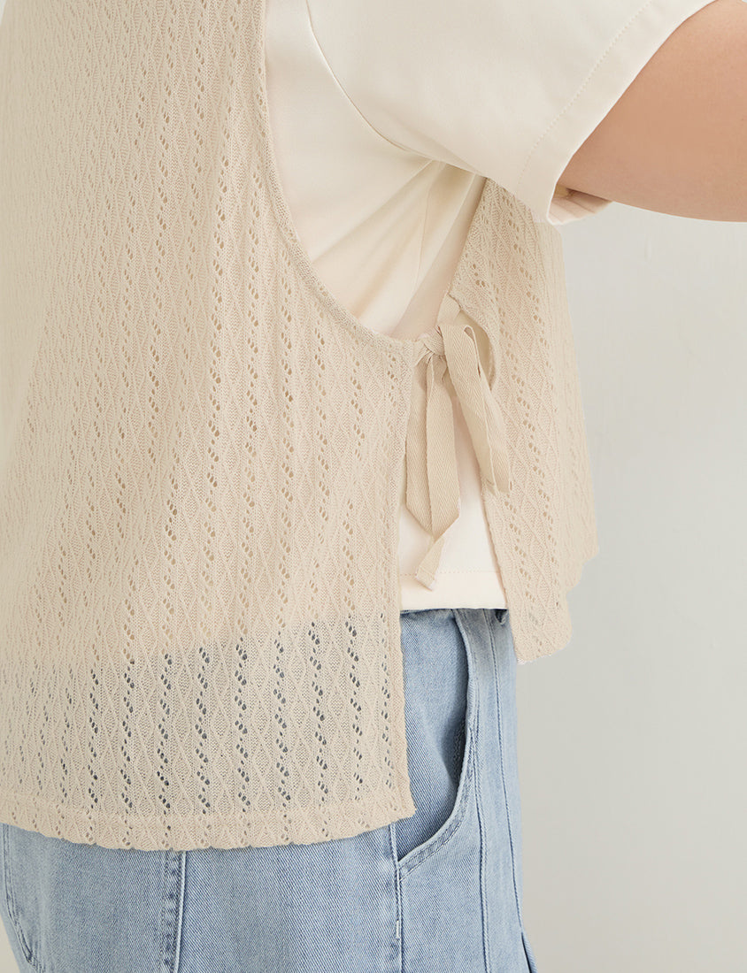 Versatile Openwork Knit Tie-Front Plus Size Tank Top