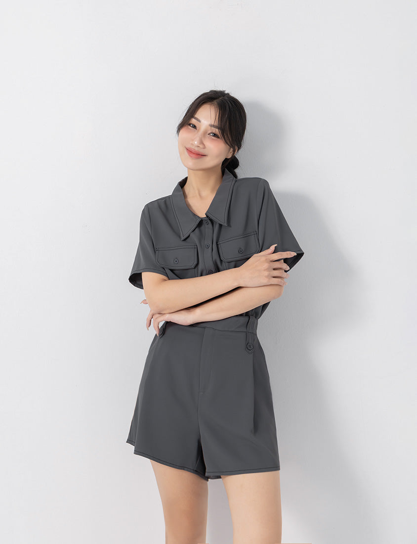 Contrast Stitch Lightweight Utility Chiffon Plus Size Shorts