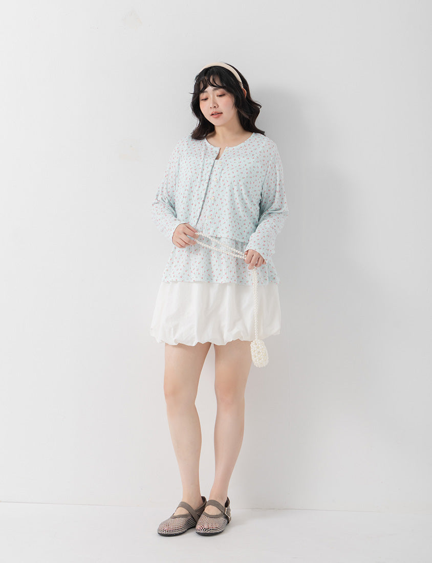 Cream Floral Layered Two-Piece Plus Size Set
