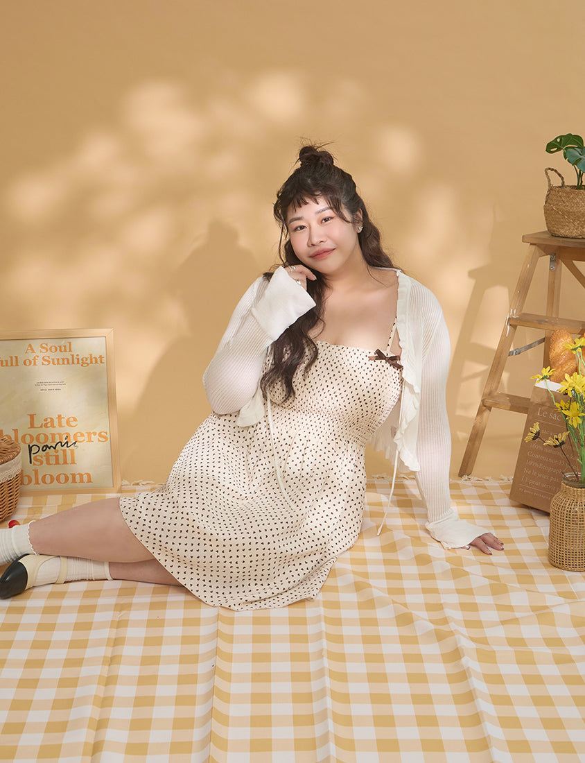 Sweet Contrast Heart Cami Plus Size Mini Dress