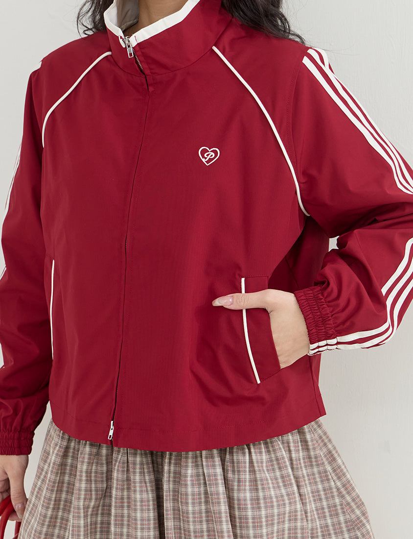 Korean-Inspired Retro Contrast Sporty Stand Collar Plus Size Jacket