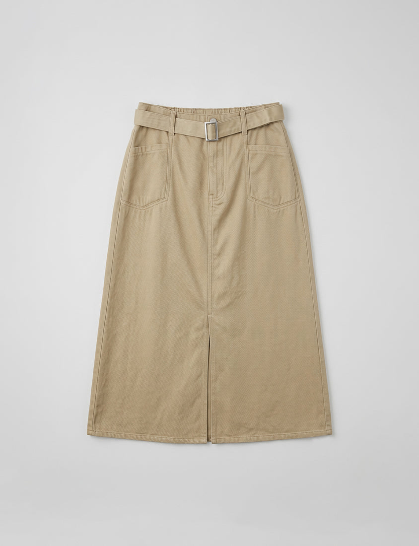 Lyocell Twill A-Line Plus Size Maxi Skirt (With Belt)