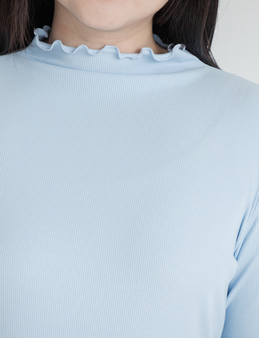 Ribbed Lettuce Trim Mock Neck Plus Size Top