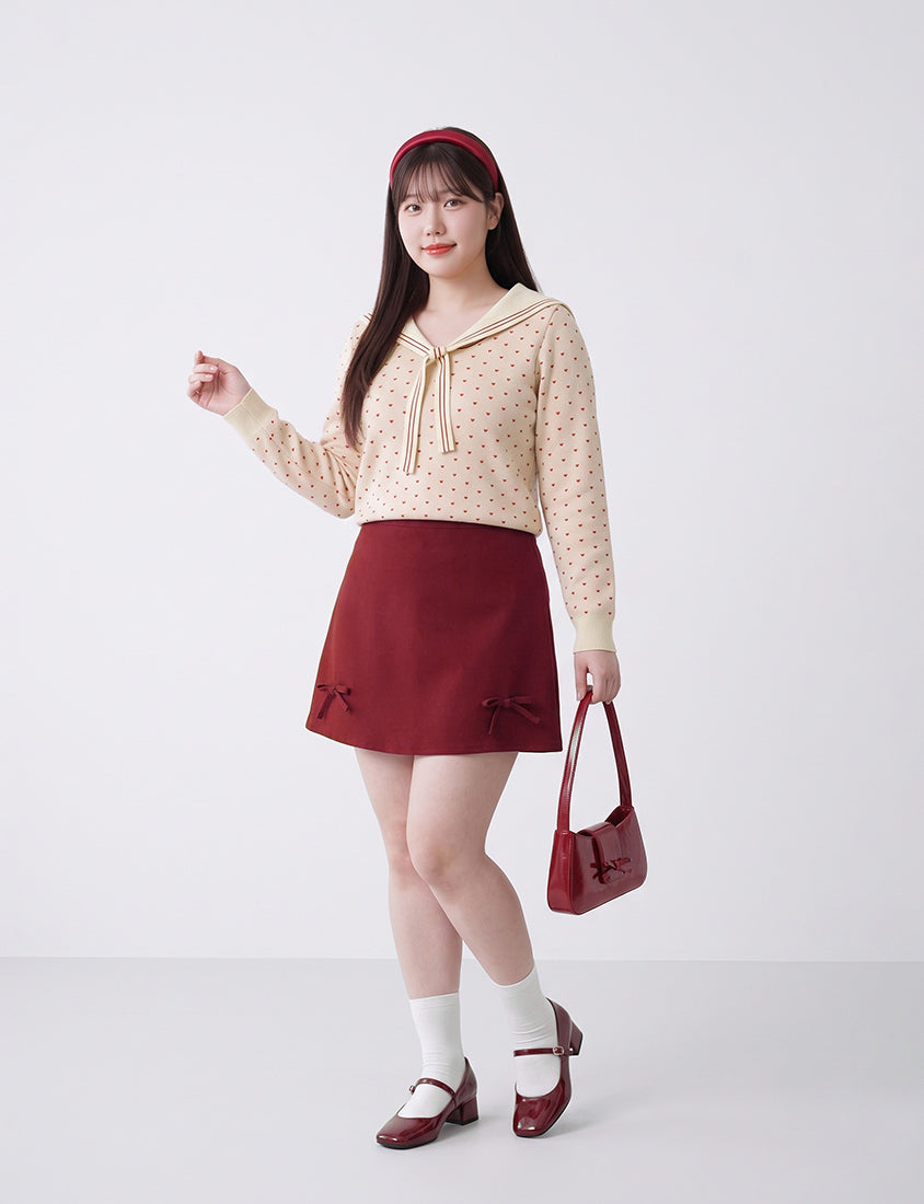 Korean Style Bow-Detail Elastic Back Waist Tailored Plus Size Mini Skirt