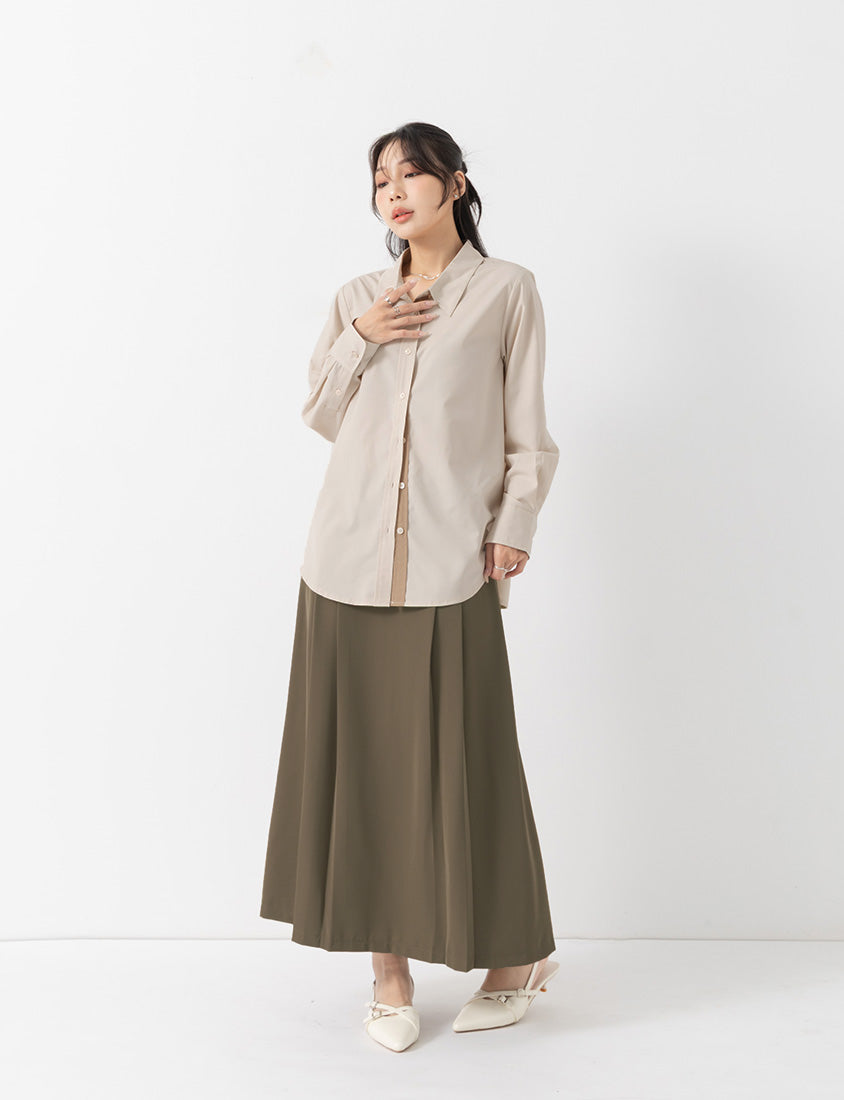 MISS. Easy-Care Contrast Color Long Sleeve Plus Size Shirt