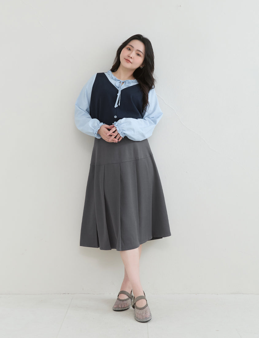 Preppy Wide Pleated Plus Size Midi Skirt