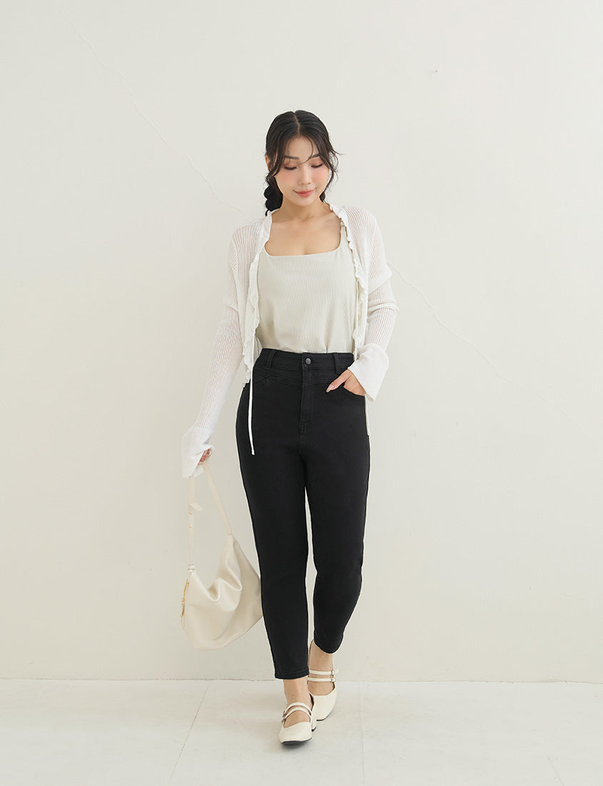 High-Waist Stretch Slim-Leg Plus Size Pants (Short)