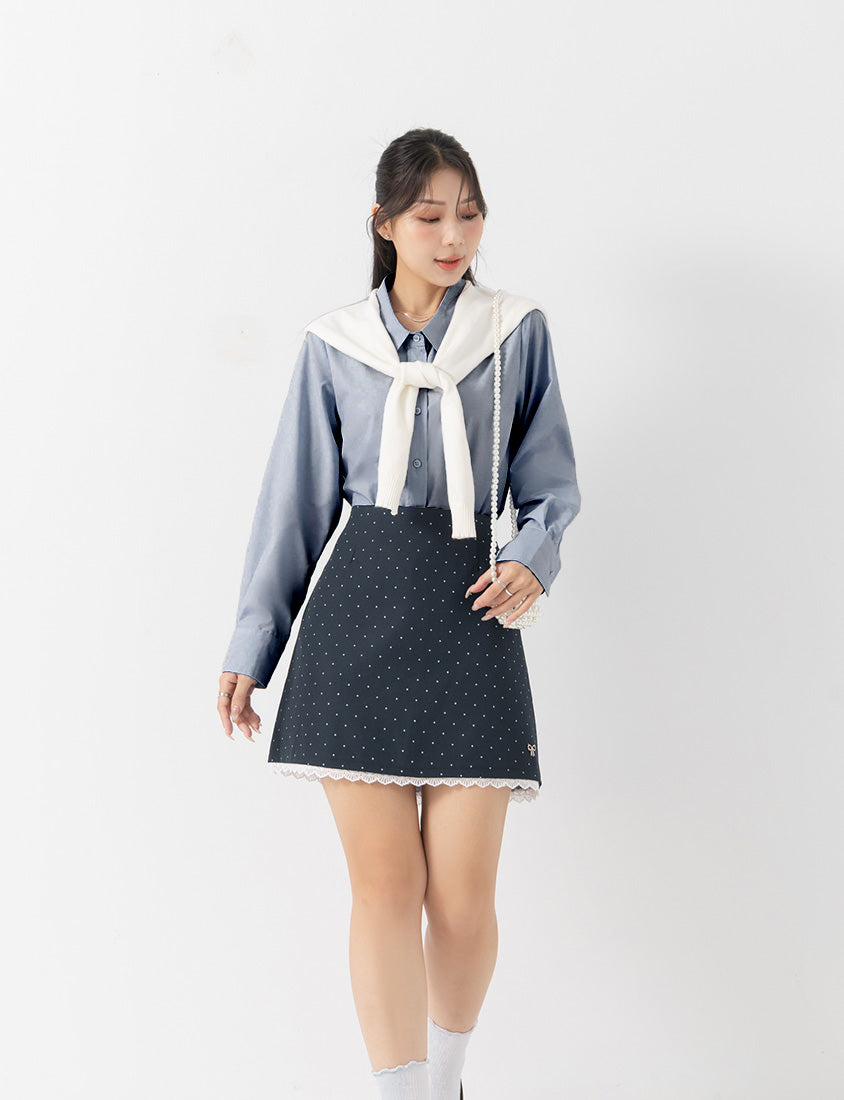 MISS. Easy-Care Contrast Color Long Sleeve Plus Size Shirt
