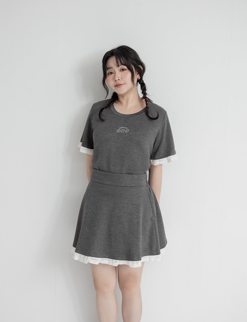 Lace Trim Cloud Cotton Plus Size Mini Skirt