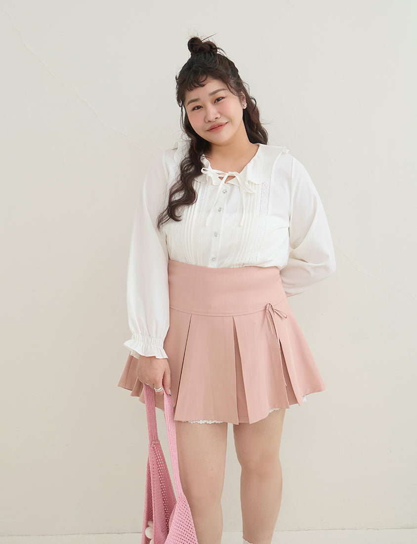 Romantic Ruffle Collar Lace Floral Button-Up Plus Size Blouse