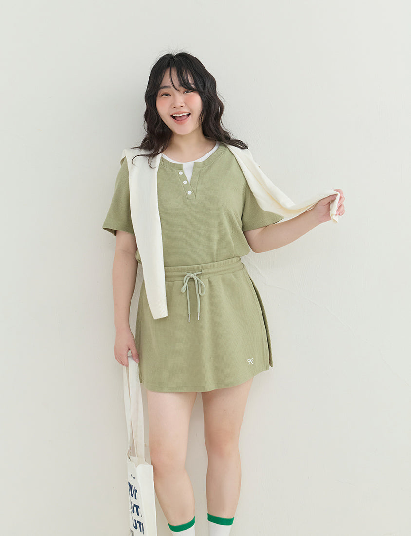 Waffle Knit Butterfly Embroidered Plus Size Skort