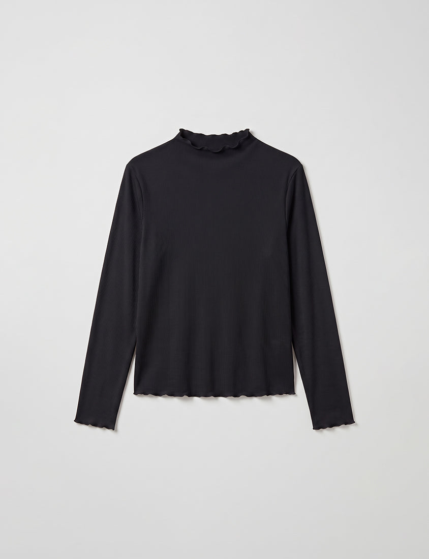 Ribbed Lettuce Trim Mock Neck Plus Size Top