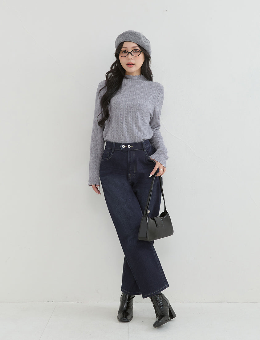 Soft Cable Knit Ribbed Rolled Edges Long Sleeve Plus Size Top