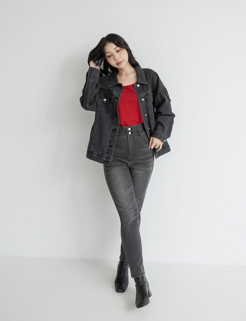 Heartbeat Applique Embroidered Oversized Denim Jacket (Unisex)