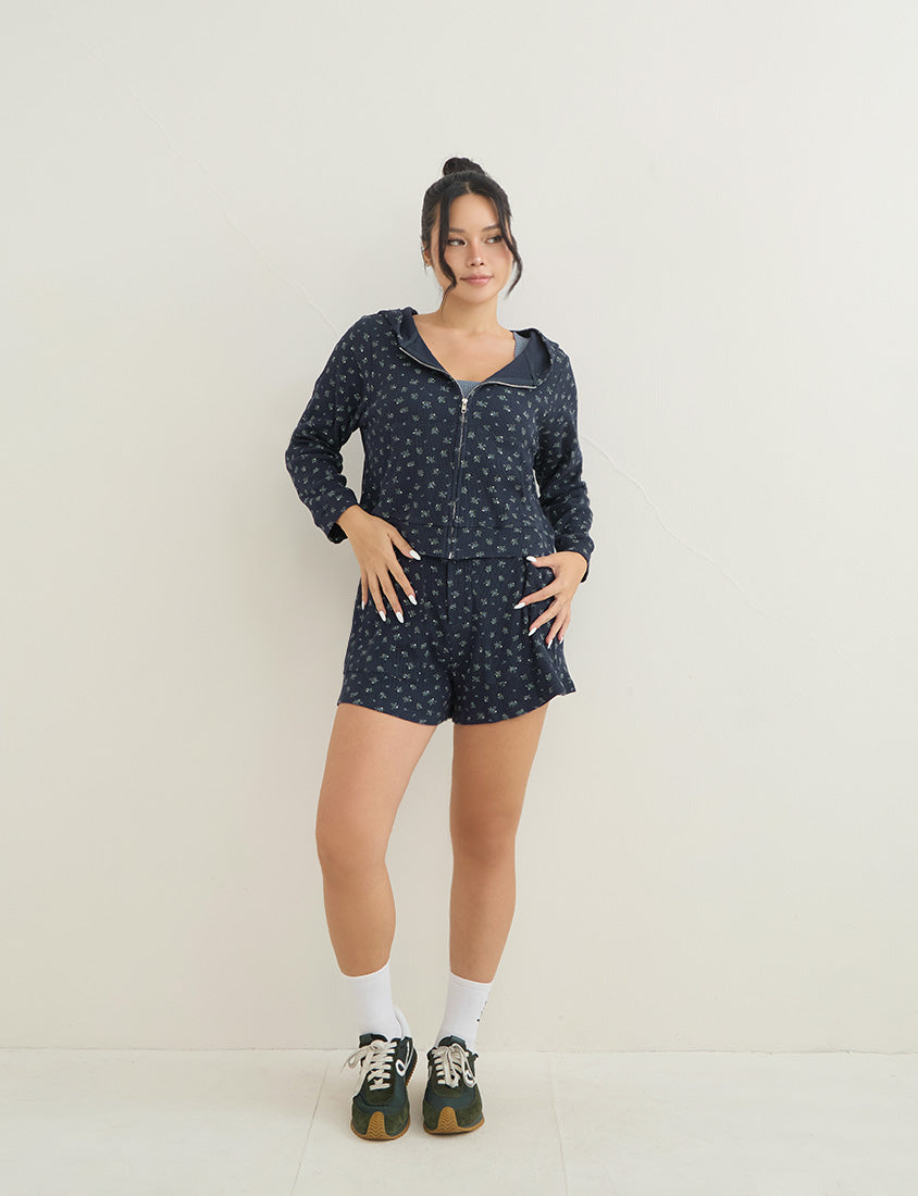 Sweet Floral Waffle Plus Size Shorts