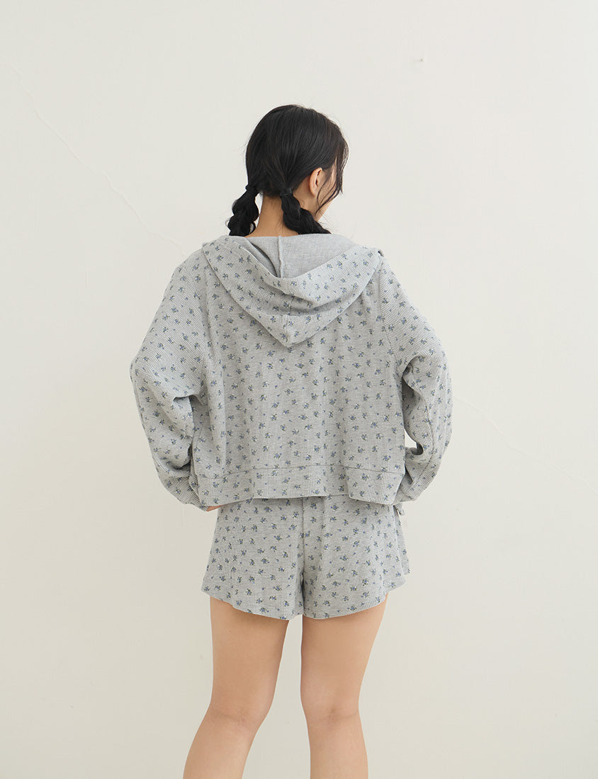 Sweet Floral Waffle Cropped Plus Size Hoodie