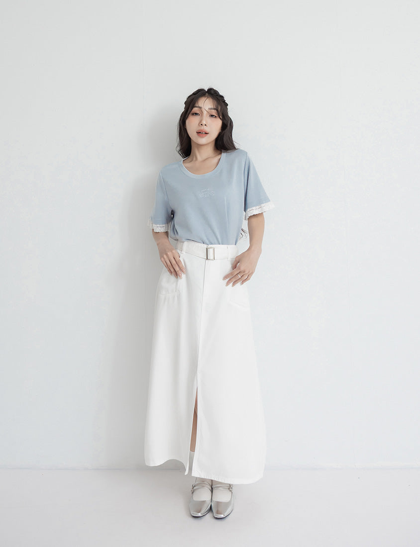 Lyocell Twill A-Line Plus Size Maxi Skirt (With Belt)